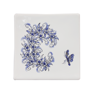 Coupe carrée fleurs et papillon bleu